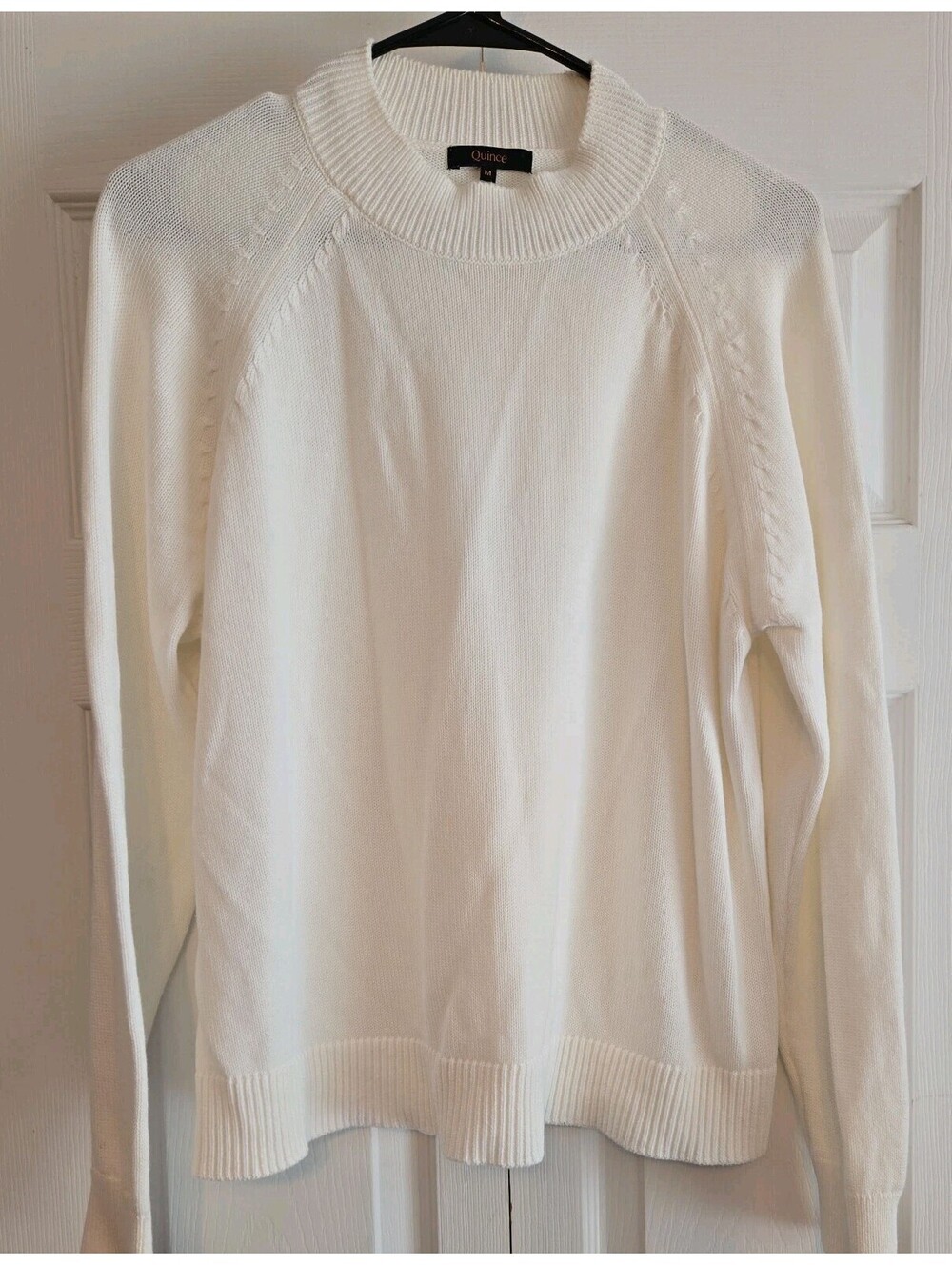 Quince Organic Cotton Mock Neck Sweater Ivory Sz M Womens Casual Preppy Academia